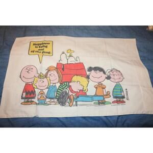 Vintage Peanuts Snoopy Pillowcase – Happiness Quote – 70s 80s – See Flaws